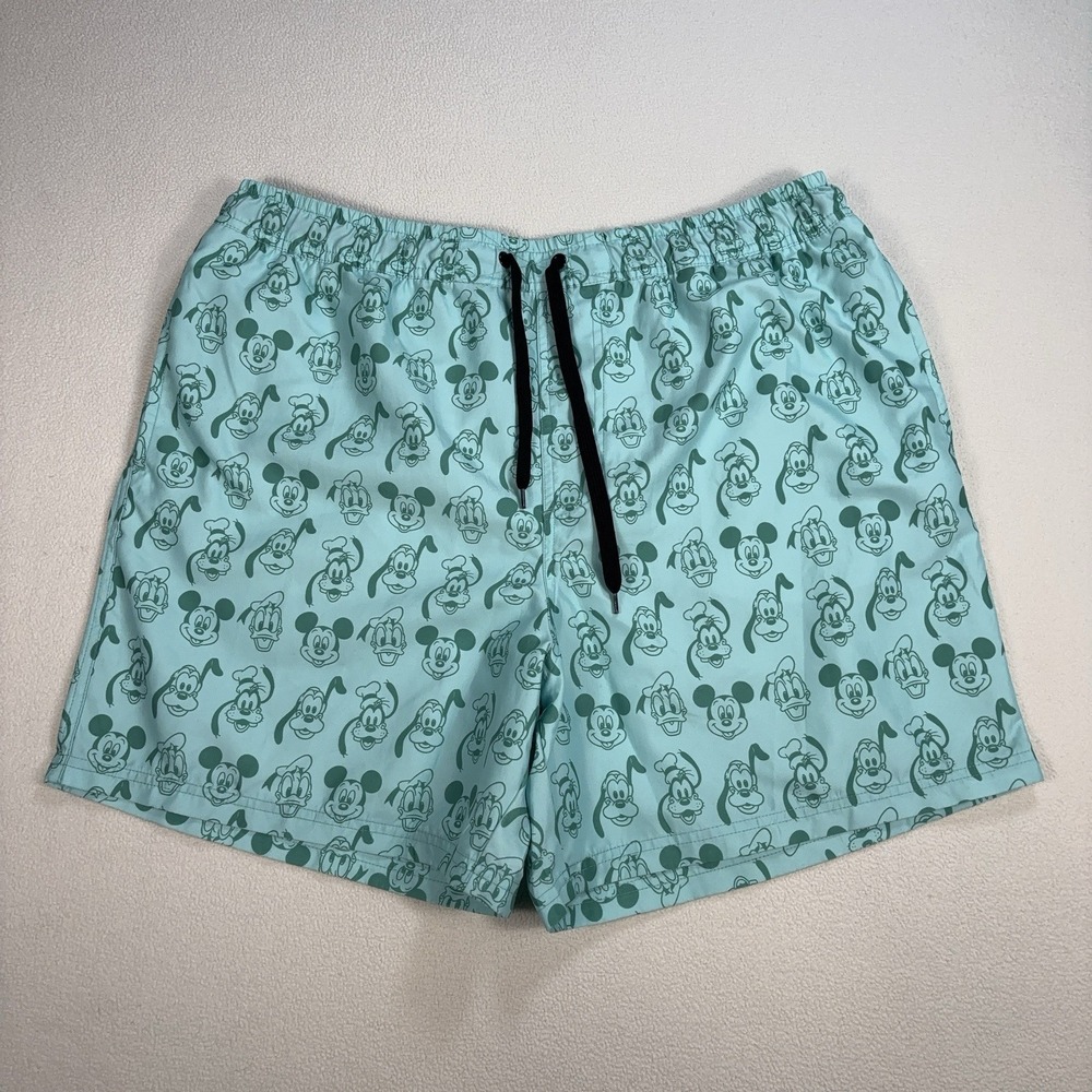 Disney‎ Mickey and Friends Swim Shorts Men's L Mint Green Mesh Lined Drawstring
